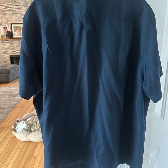 Scotch & Soda NWT Men’s XXL Navy Blue Linen Blend Pleated Button Down Shirt - Picture 7 of 7